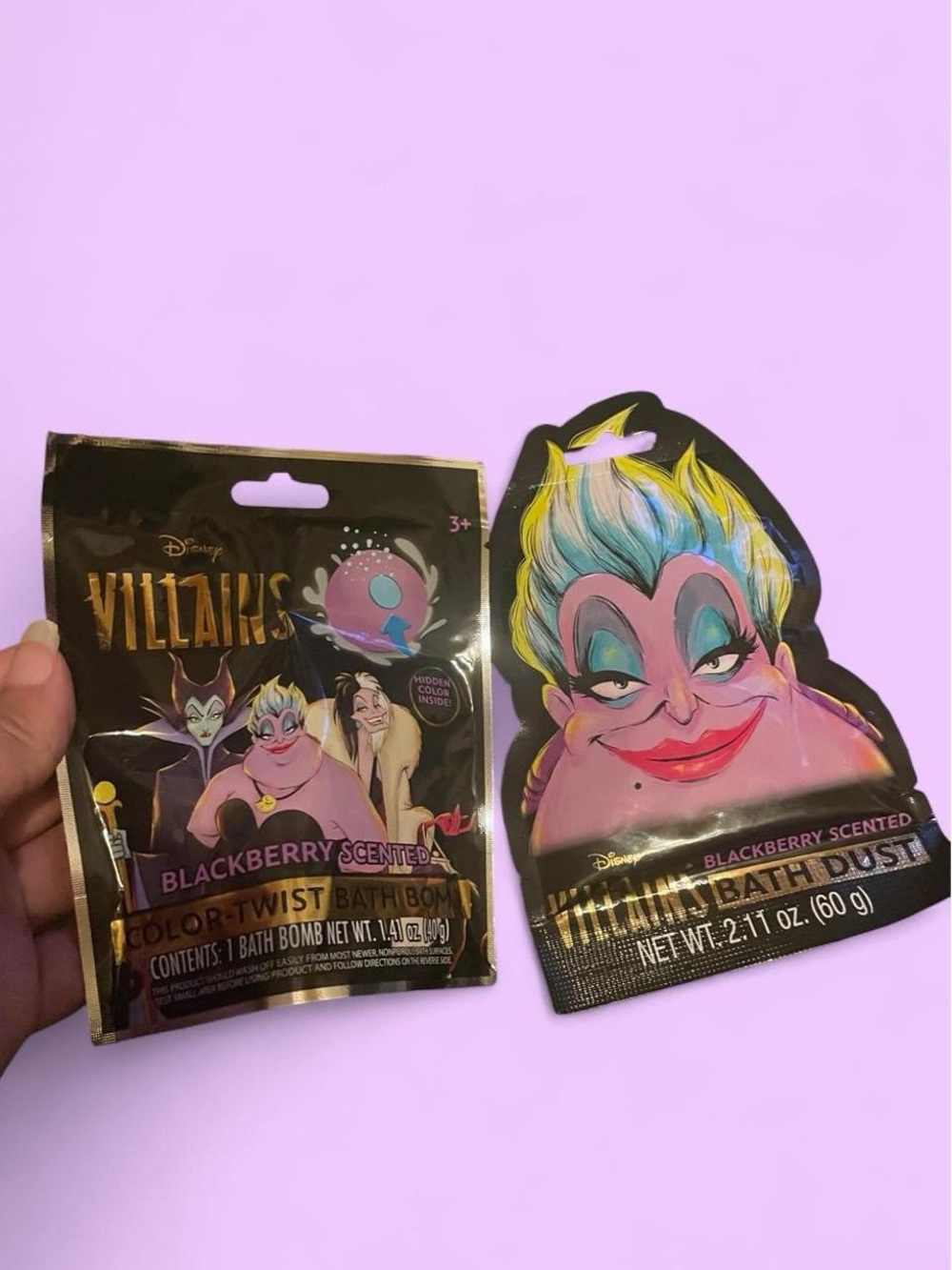 Disney Villains Blackberry Scented Color Twist Bath Bomb and Bath Dust Set